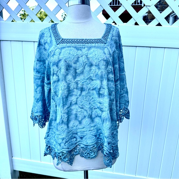 DEMOCRACY cold shoulder blouse lace detail subtle embroidery print Small - Picture 7 of 16